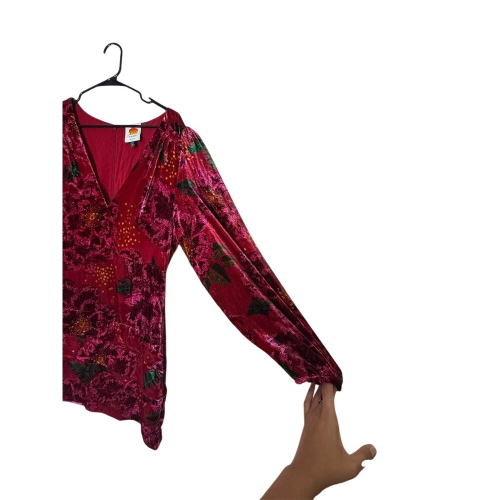 FARM Rio Mini Dress Womens Size L Red Pink Floral Velvet Long Sleeve - Picture 7 of 16